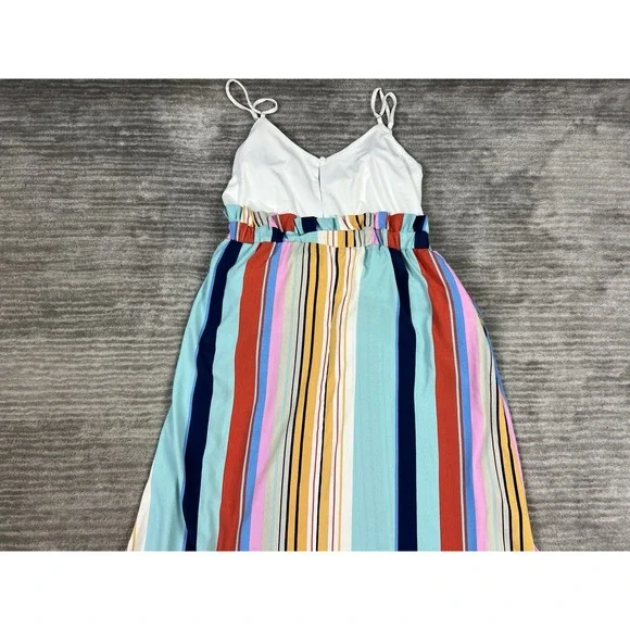 Main Strip Dress Womens Large Sleeveless Multicolor Striped Maxi Belted‎ Casual - Picture 8 of 13